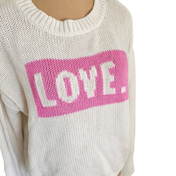 525 America White Knit Long Sleeve Sweater With Pink Love Sz M - Picture 2 of 8